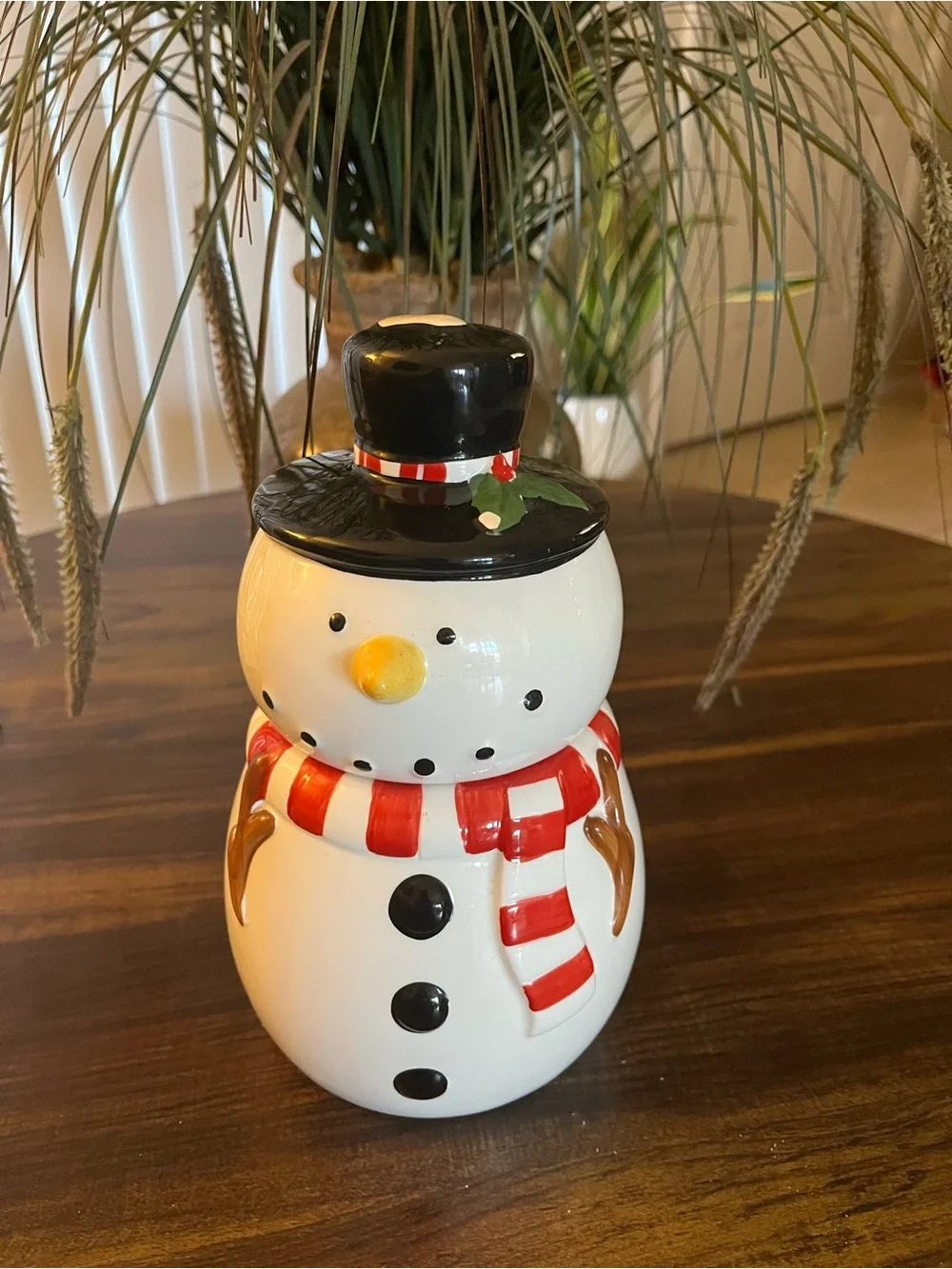 SCM brand Festive Red & White Snowman Ceramic Cookie Jar - Holiday Home Decor